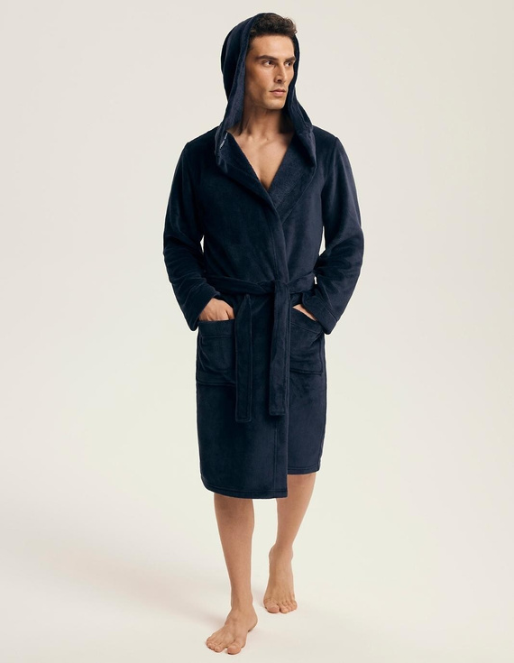 Henderson férfi fürdőköpeny 43374 Naps navy- kapucni, meleg kötés, kényelem és elegancia