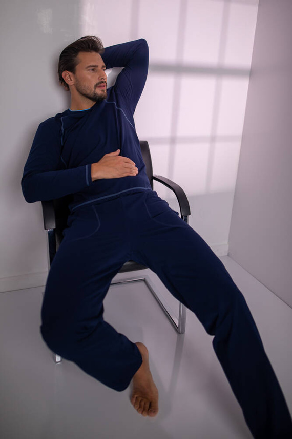 Salomon Férfi hosszú ujjú pizsama, hosszú nadrág Olasz divat - tengerészkék/kék