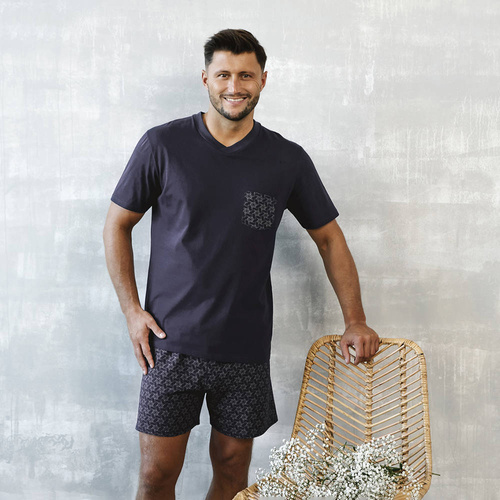 Diaz Férfi rövid ujjú pizsama, rövidnadrág Italian Fashion - tengerészkék/print