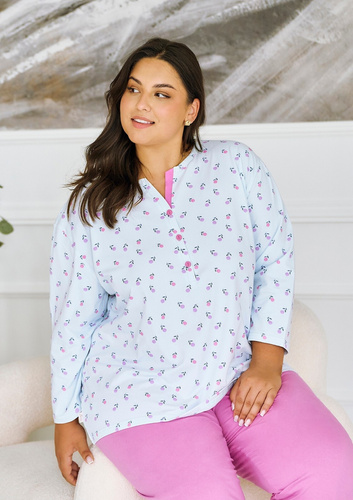 3462 Yolanda Taro női pizsama kék - viszkóz póló 7/8, pamut nadrág