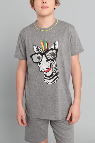 Crazy Boys' rövid ujjú pizsama, nadrág Italian Fashion- medium melange