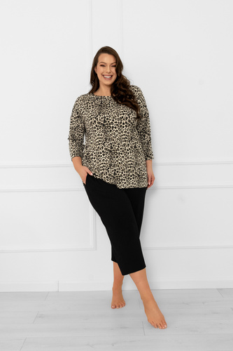 Kenya Női pizsama Italian Fashion - leopárd mintás, 3/4-es ujjú és 3/4-es nadrág