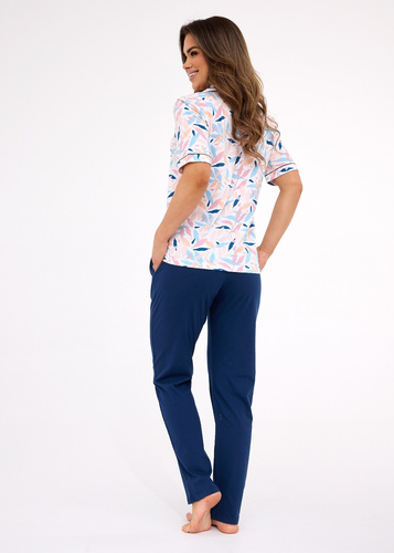 696/453 Cornette Anette női pizsama | Pamut, nyitott elöl, hosszú szegély, rövid ujjú