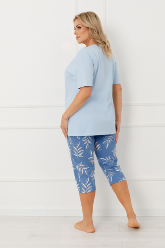 Női pizsama ERULA olasz divat pamut rövid ujjú 3/4 nadrág - kék