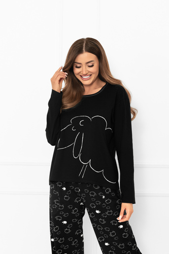 Női pizsama Bonnie - pamut, hosszú ujjú, hosszú nadrág, juh olasz divat