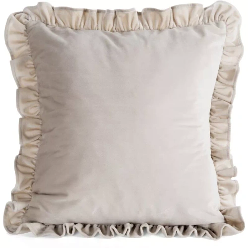 Brenda 45x45 zsályazöld bársony párnahuzat fodorral beige