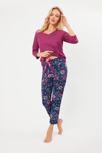 Folk Női pizsama 3/4 ujjú, 7/8 nadrágos olasz divat - szeder/print