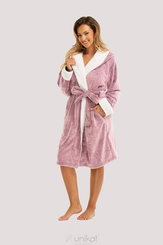 Sharon női fürdőköpeny Unikat - rózsaszín, puha, kapucnival és övvel, puha és könnyed