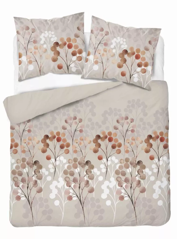 5223 A Pościel satynowa gałązki z okrągłymi liśćmi Detexpol beżowy