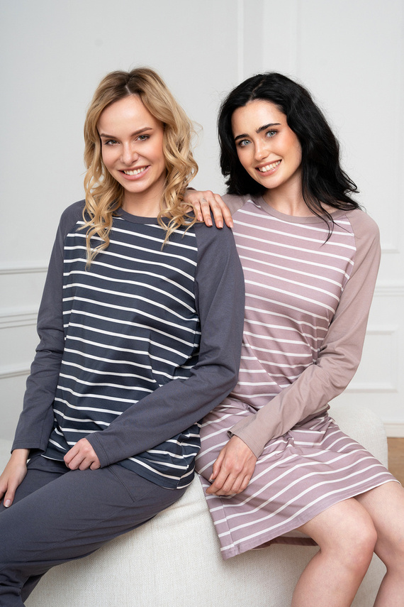 Oda Női pizsama hosszú ujjú, hosszú nadrágos olasz divat - grafit/grafit nyomtatás