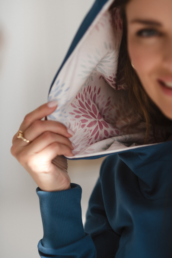 Milk Please Terhességi és szoptatási blúz farmer kék kapucnival - Milk&Love, lengyel gyártás