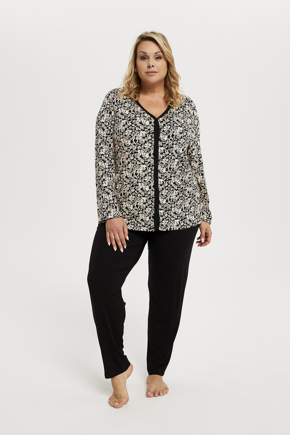 Abisynia Női pizsama hosszú ujjú, hosszú nadrág olasz divat - print/fekete