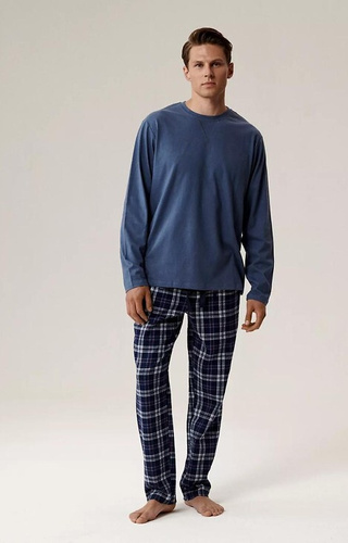 NMP-393 Atlantic blue - férfi pamut pizsamanadrág flanel pamutból