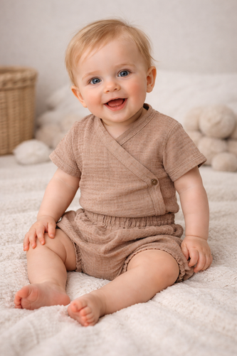 Muszlin bodysuit Just Muslin 03235KL Makoma latte- rövid ujjú, borítékolható, 100% pamut, 100% pamut