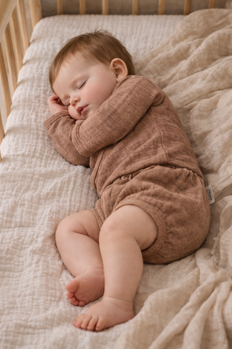 Muszlin bodysuit Just Muslin 03235L Makoma latte- hosszú ujjú, borítékolható, 100% pamut, 100% pamut