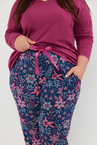 Folk Női pizsama hosszú ujjú, hosszú nadrág olasz divat - szeder/print