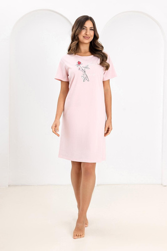 Női hálóing Regina 172 pink- 100% pamut, Rövid ujjú, Félkör alakú nyakkivágás, Nyomat, Térdig érő, Rövid ujjú, Női hálóing Regina 172 pink- 100% pamut