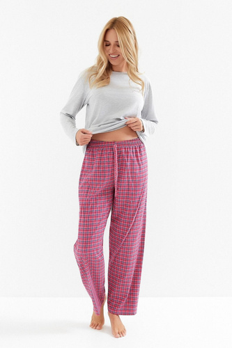 Taro Madlen 3512 női pizsama - pamut, hosszú ujjú, kockás nadrág