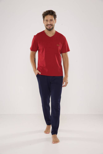 624 Kevin Forex Férfi pizsama - bordó - tengerészkék