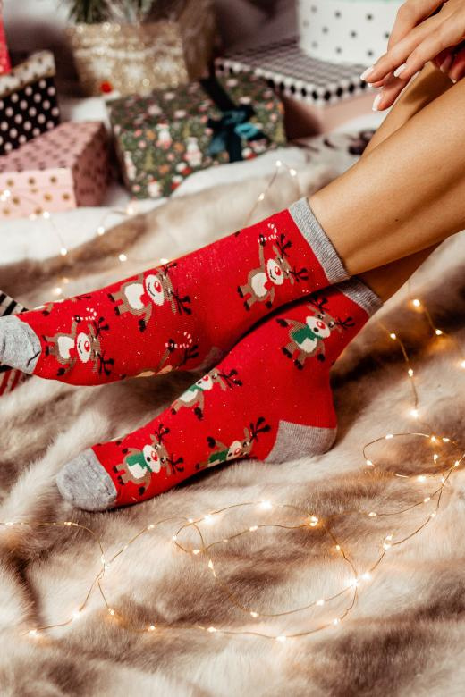 1283.002 Álló rénszarvas Milena - Női karácsonyi zokni, piros