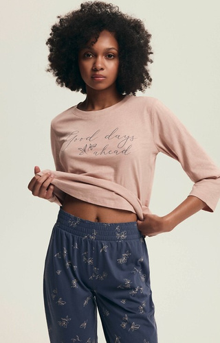 43699 Delanie Női Henderson rózsaszín pizsama - pamut, 3/4 ujjú és hálóinggel