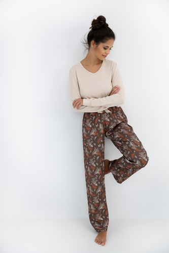 Shelby Sensis női pizsama - viszkóz, hosszú ujjú ing és mintás nadrág