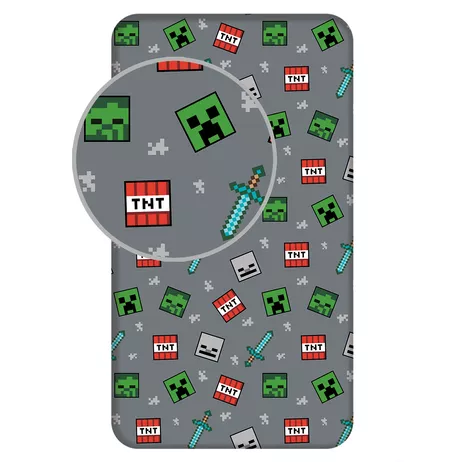 Minecraft 'We Got This' pamut lepedő elasztikus szürke Jerry Fabrics - 100% pamut
