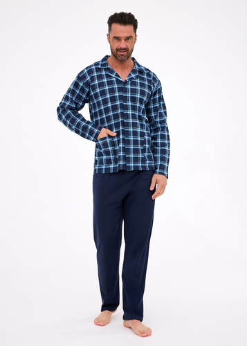 114/81 Cornette férfi pizsama | Nyitott elejű, 100% pamut, gallér és zsebek