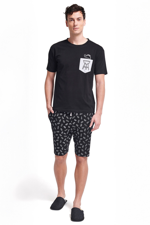 Gianny Férfi Sorbetto szürke pizsama - rövid ujjú, rövidnadrág, nyomtatott, pamut, pamut