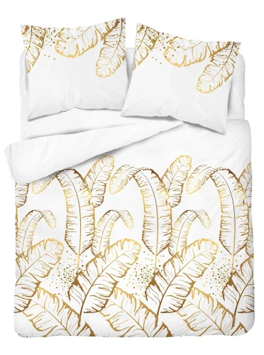 4681 B Home Satin Pościel satynowa liście Detexpol biały