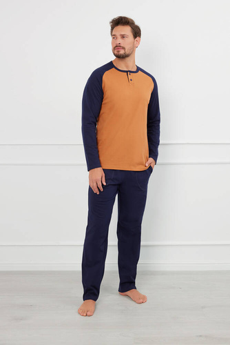 Alexander Férfi pizsama hosszú ujjú, hosszú nadrág olasz divat - konyak/gránát