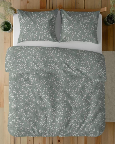 5217 A Pościel satynowa  liście drobne Detexpol szałwiowy