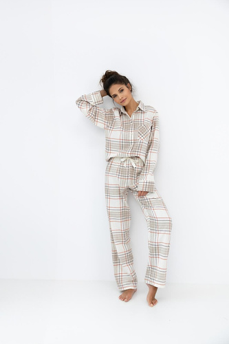 Adalyn Sensis női pizsama - kockás pamut flanel, gombos, lefelé gombolható