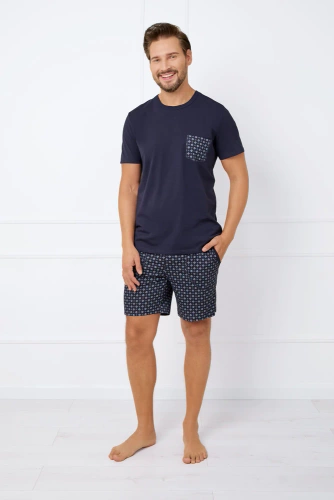 Rajmund Férfi rövid ujjú pizsama, rövidnadrág Italian Fashion - tengerészkék/print