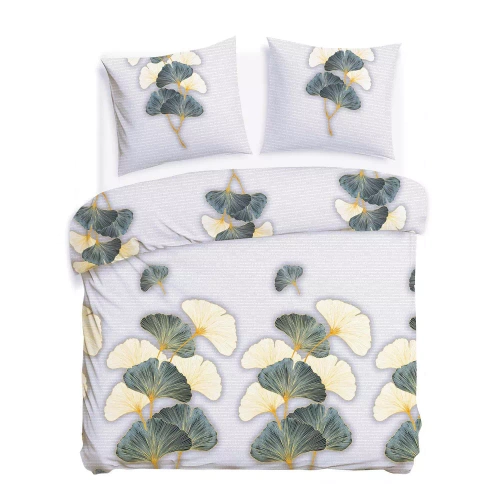 31510/1 Flannelove Darymex szürke zöld ginkgo levelek szett, 100% pamut, meleg és puha