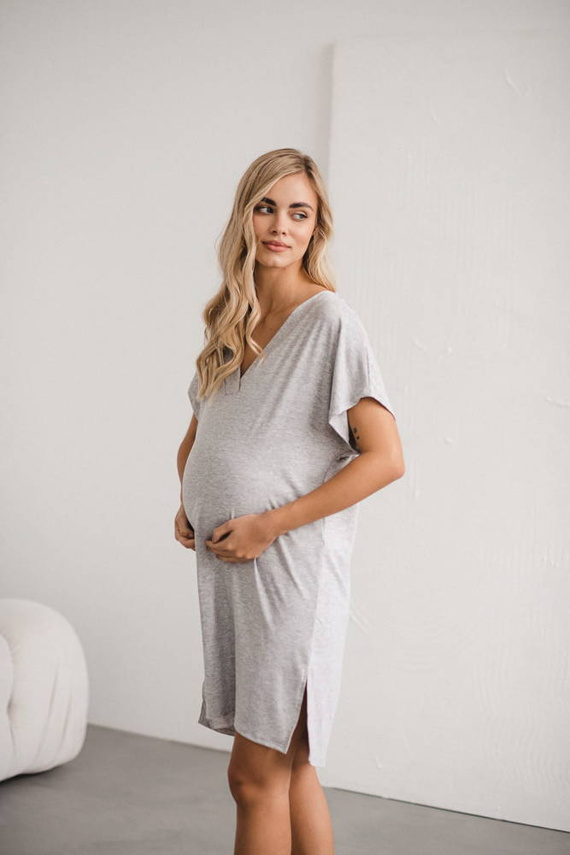 Moon wiskozowa koszula nocna ciążowa i do karmienia Milk&Love jasny szary melanż