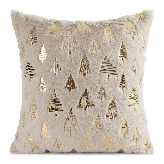 Chp 193 Eurofirany karácsonyi párnahuzat arany karácsonyfával bézs színben - elegáns karácsonyi dekoráció