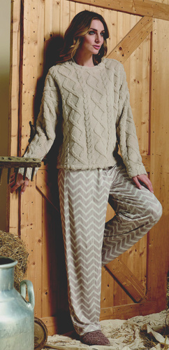 Sofie Női pizsama Sorbetto bézs - meleg sherpa, palazzo, elegáns és puha, elegáns és puha