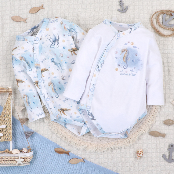 ABN-5441 Sea Of Joy Nini boríték body kék - organikus pamut, babák számára