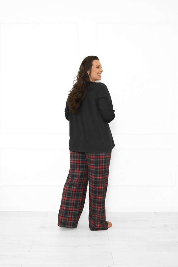 Italian Fashion női pizsama sötét melange-pamut, hosszú ujjú és hosszú nadrág, kockás