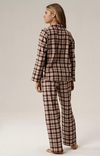 NLP-505 Atlantic női pizsama barna - flanel, cipzáras, kockás, pamut, pamut
