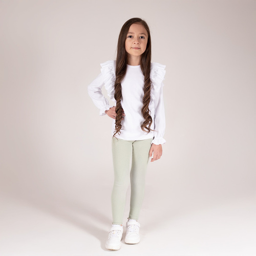 141525 Nicol bordázott lány leggings - pamut elasztánnal, fodros, olívazöld