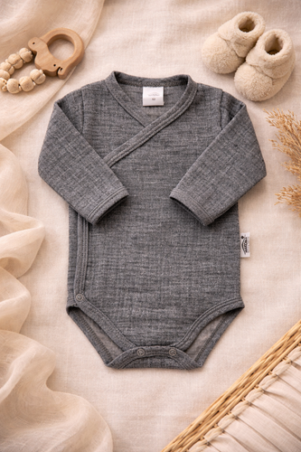 Muszlin bodysuit Just Muslin 03235N Makoma navy - hosszú ujjú, borítékolható, 100% pamut, 100% pamut