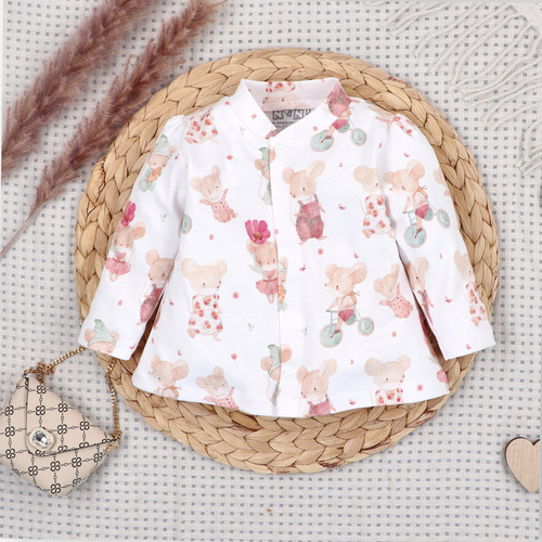 ABN-5540 Nini's Happy Animals organikus pamut bodysuit - nikkelmentes nyomógombok, biztonságos és kényelmes a baba számára