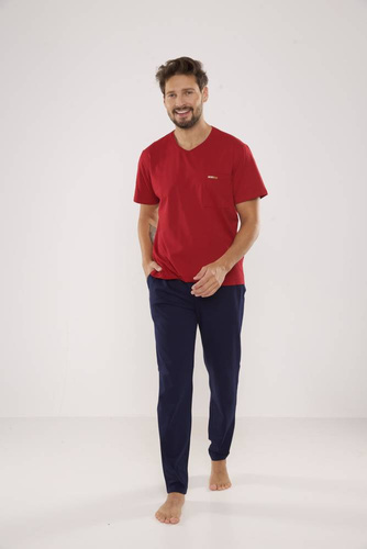 624 Kevin Forex Férfi pizsama - bordó - tengerészkék