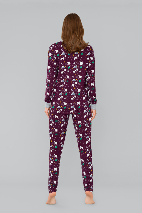 Ava Női hosszú ujjú pizsama és nadrág Italian Fashion- print bordó színben