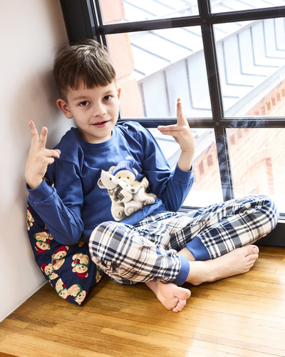 593/174 966/174 Cornette Bears fiú pizsama | Pamut, hosszú ujjú, kockás nadrág