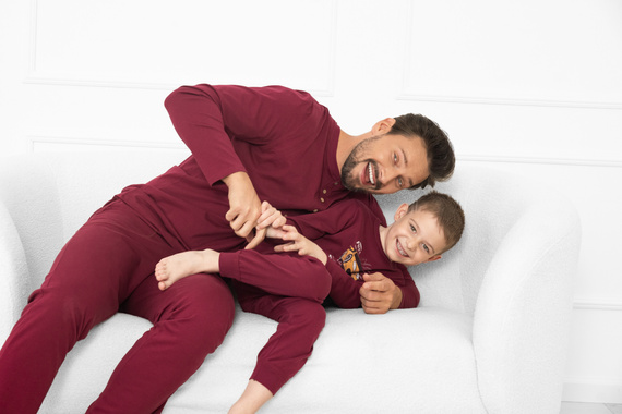 Gordo fiú pizsama - pamut, hosszú ujjú, húzózsinórral ellátott nadrág Italian Fashion - bordó színű