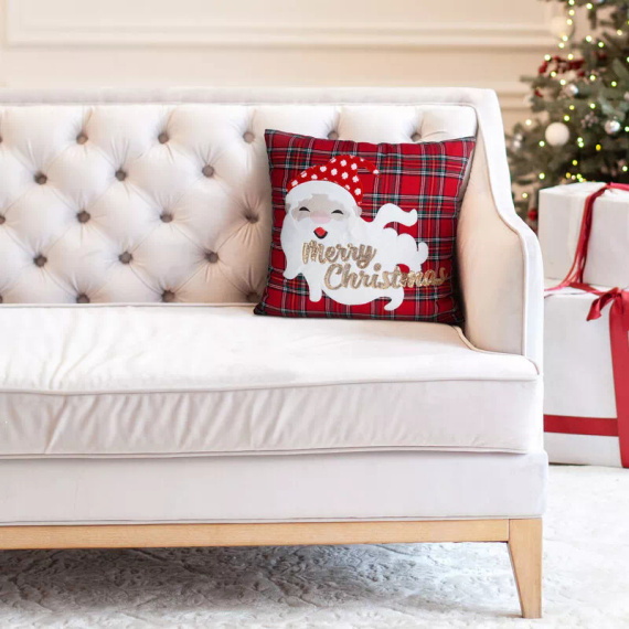Chp 165 Eurofirany karácsonyi párnahuzat - piros kockás Mikulással és felirattal