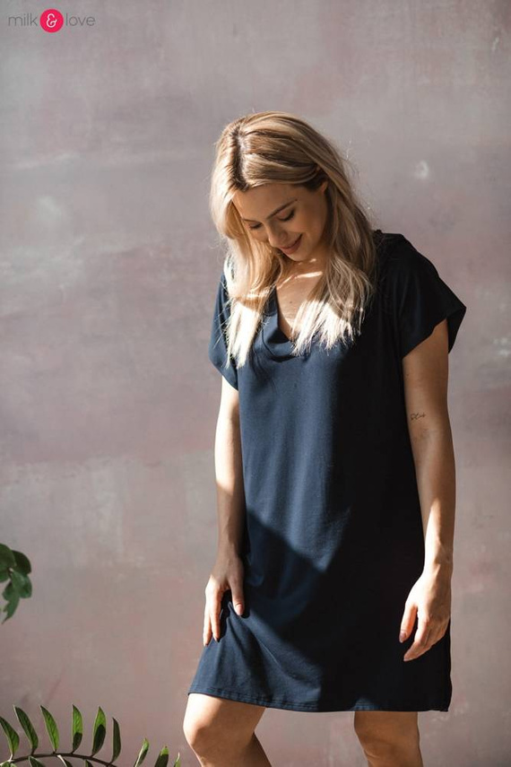 Moon bambusowa koszula nocna ciążowa i do karmienia Milk&Love granatowy